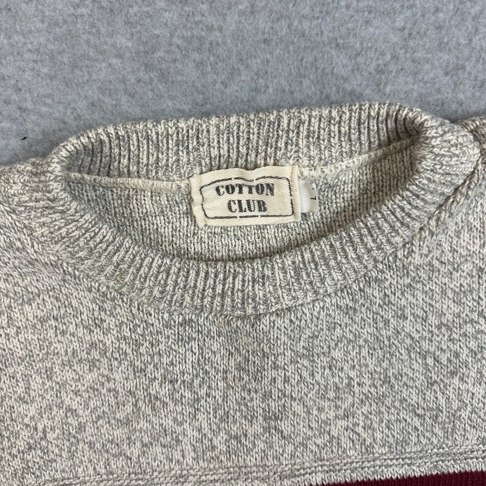 VINTAGE Cotton Club American Flag Sweater L 90s Grandpa Knit Coastal Grey‎ - Picture 5 of 11